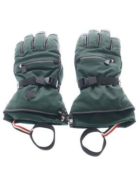 Moncler Gloves Leather Trim Nylon Green Black
